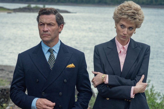 Dominic West as Charles and Elizabeth Debicki as Diana in The Crown